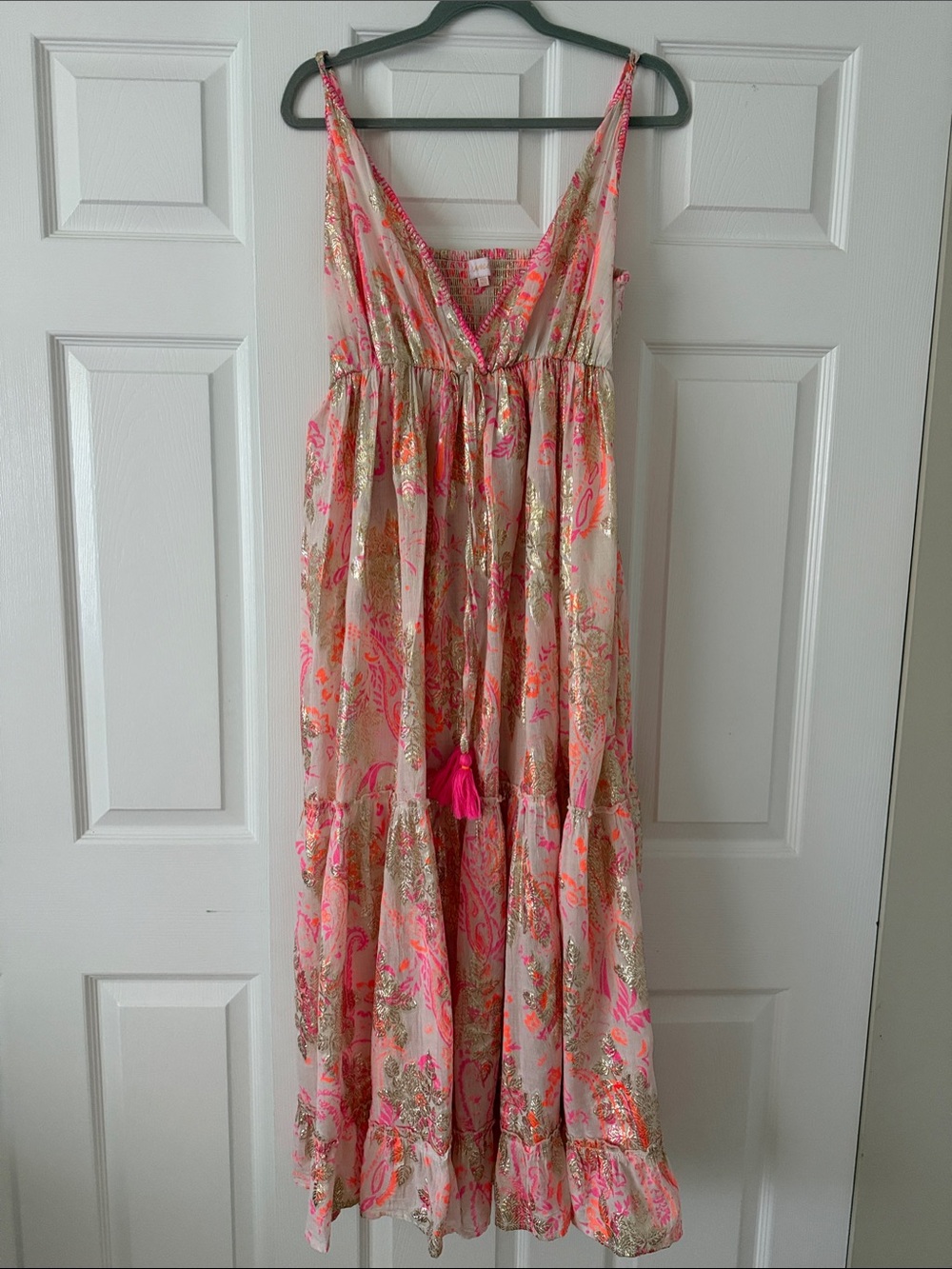 Sleeveless Pink Floral Tassel Maxi Dress
